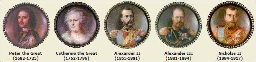 Selection of 18 Russian Rulers during 300 Years of Romanov Rule.