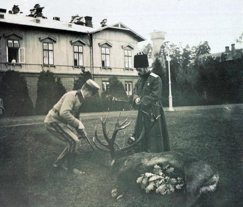 Nicholas Tsar of Russia with Stag at Hunting Lodge in Poland